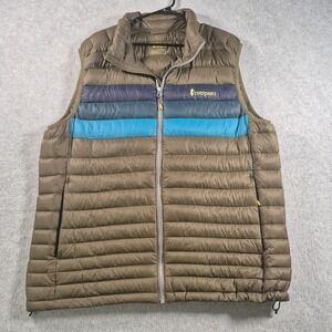 Cotopaxi Men's Fuego Goose Down Puffer Vest Size XL Olive Brown Blue Zip Pockets